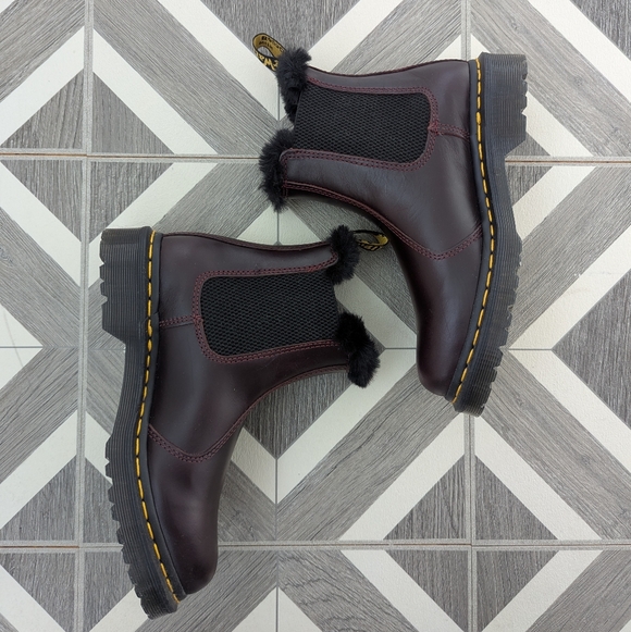 New! Doc Martens Leonore Faux Fur Lined Chelsea Boots Oxblood Color Size 6 - Picture 12 of 13